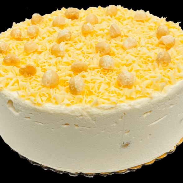 10″ White Chocolate Macadamia Nut Mousse Cake